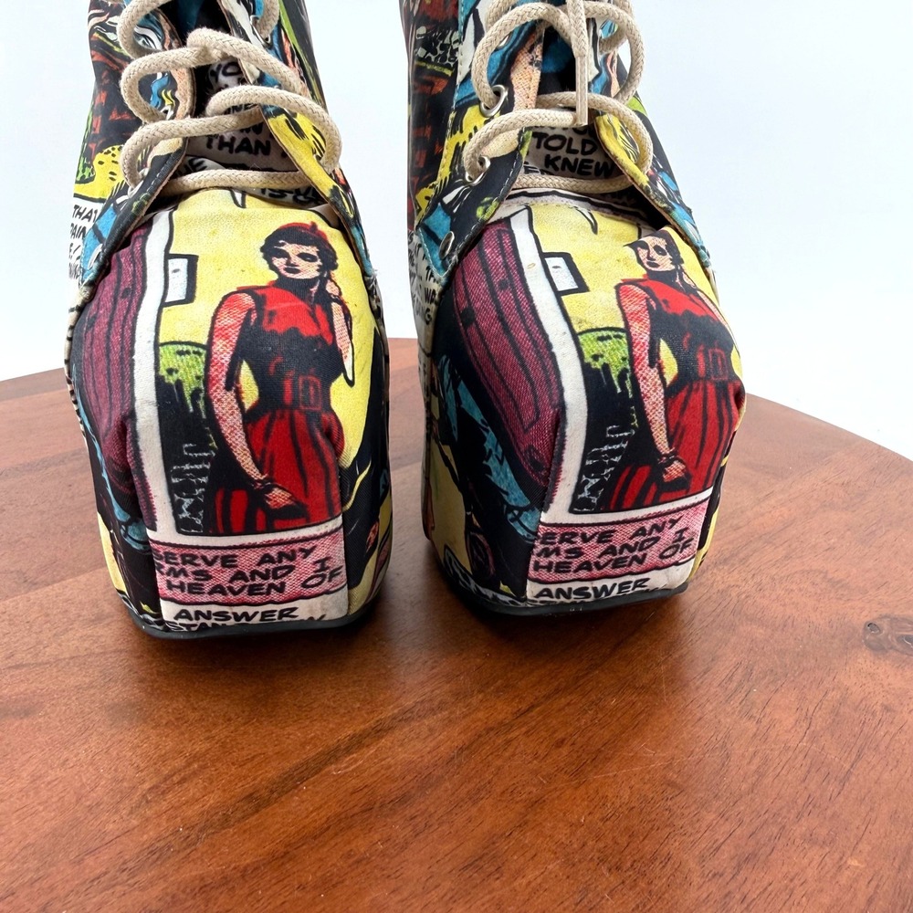 RARE Jeffrey Campbell Nightlita Comic Pop Art Heelless Wedge Booties Women 7 - Picture 12 of 14